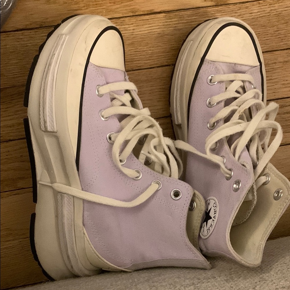 Lavender and Cream High-Top Sneakers